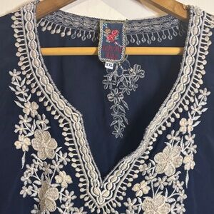 Johnny Was Midnight Blue Floral Embroidered Top